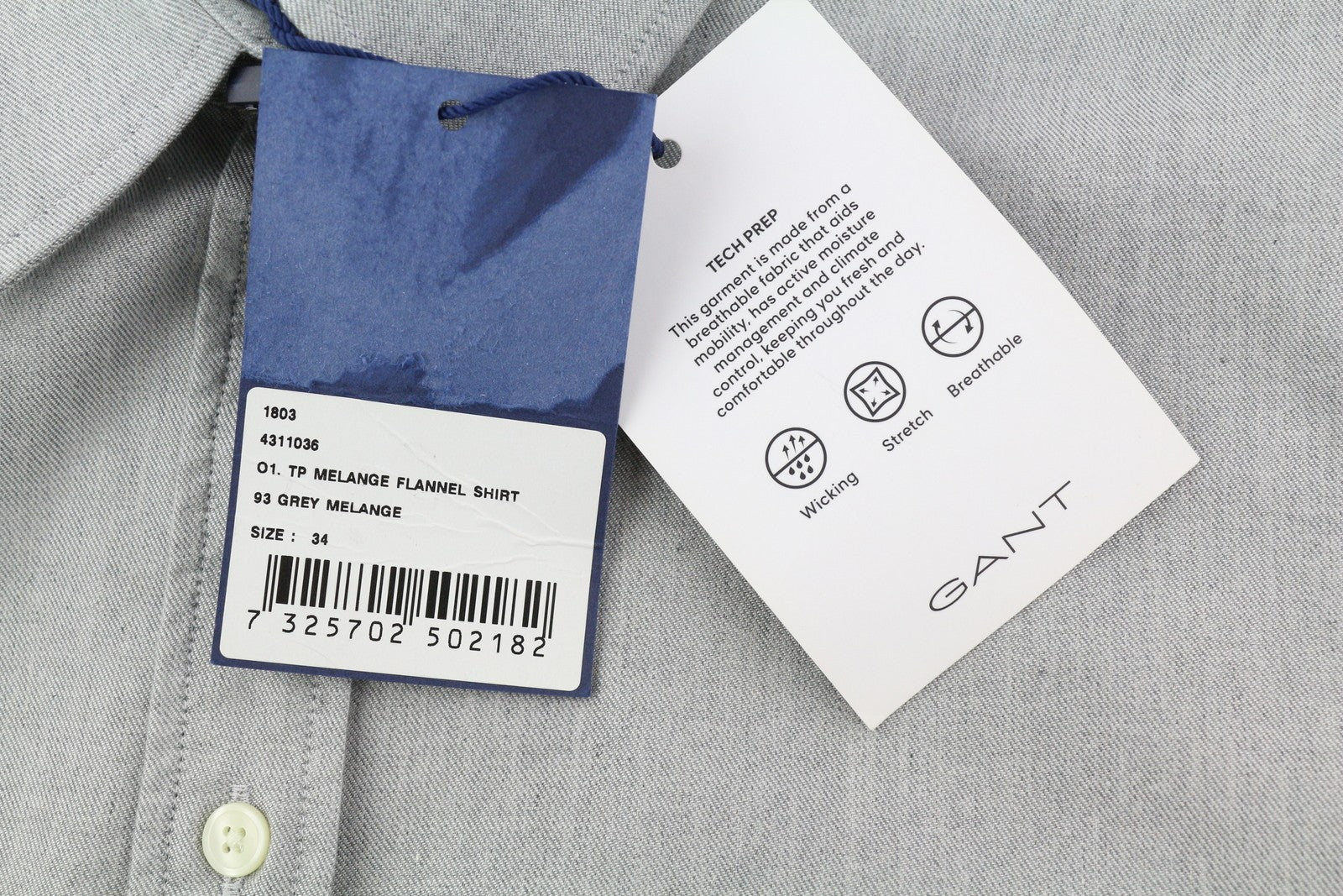 GANT TP Melange Flannel moteriški marškinėliai EU34 pilki sagomis užsegami praplatinta apykakle laisvalaikio stiliumi 