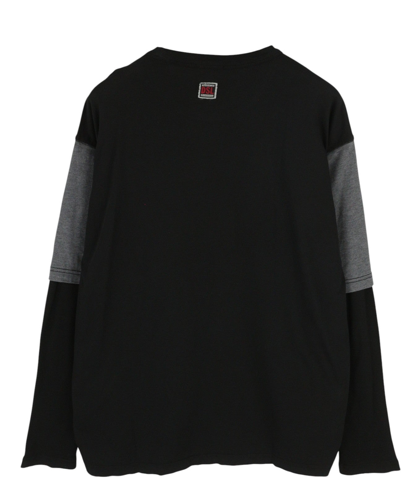 DIESEL T-Shula vyriški marškinėliai, juodi, ilgomis rankovėmis, apvalios iškirptės logotipu, tamprūs trikotažiniai marškinėliai. 