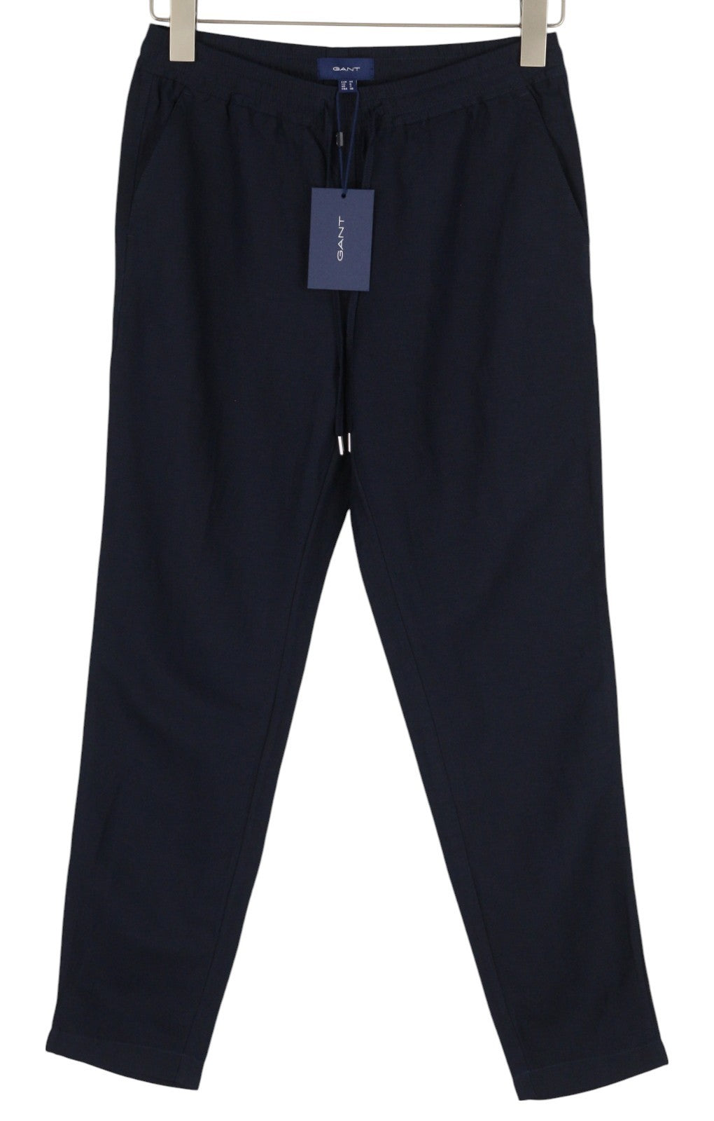 GANT Vasarinės Lininės Užsitraukiamos Moteriškos Kelnės EU34 Tamsiai Mėlynos Elastingu Liemeniu Siaurėjančiu 