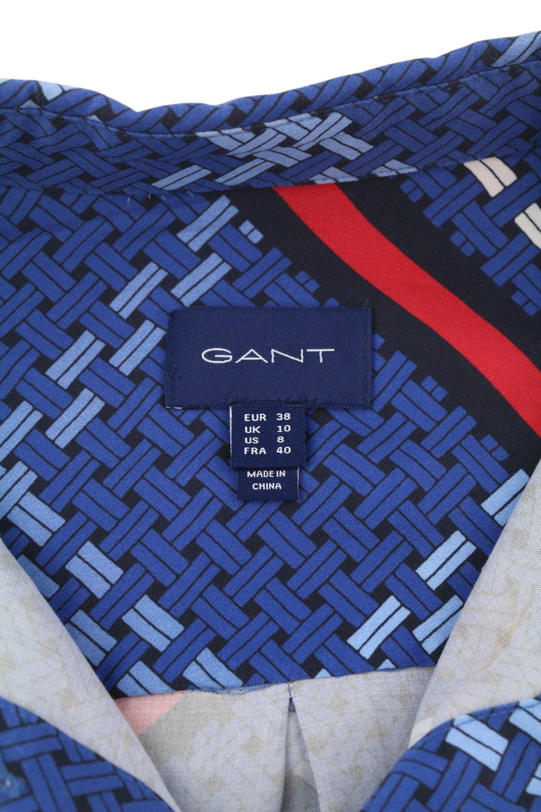 GANT Signature Weave moteriški marškinėliai, EU38, mėlyni, raštuoti, sagomis užsegami, išskleisto atlaso imitacijos marškinėliai 