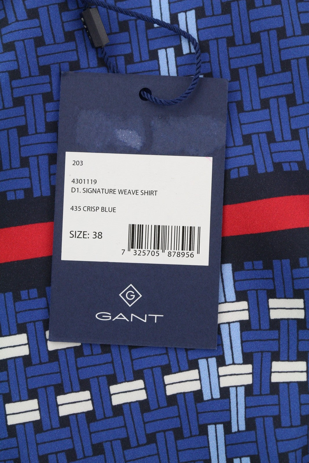 GANT Signature Weave moteriški marškinėliai, EU38, mėlyni, raštuoti, sagomis užsegami, išskleisto atlaso imitacijos marškinėliai 