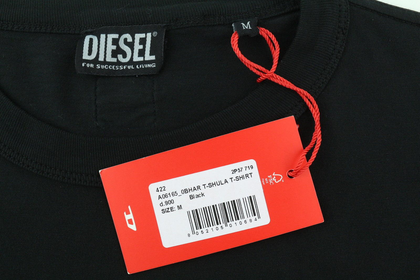 DIESEL T-Shula vyriški marškinėliai M, juodi ilgomis rankovėmis, apvalios iškirptės logotipu, tamprūs trikotažiniai marškinėliai 