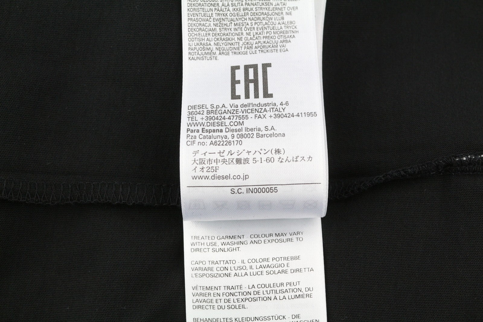 DIESEL T-Shula vyriški marškinėliai M, juodi ilgomis rankovėmis, apvalios iškirptės logotipu, tamprūs trikotažiniai marškinėliai 