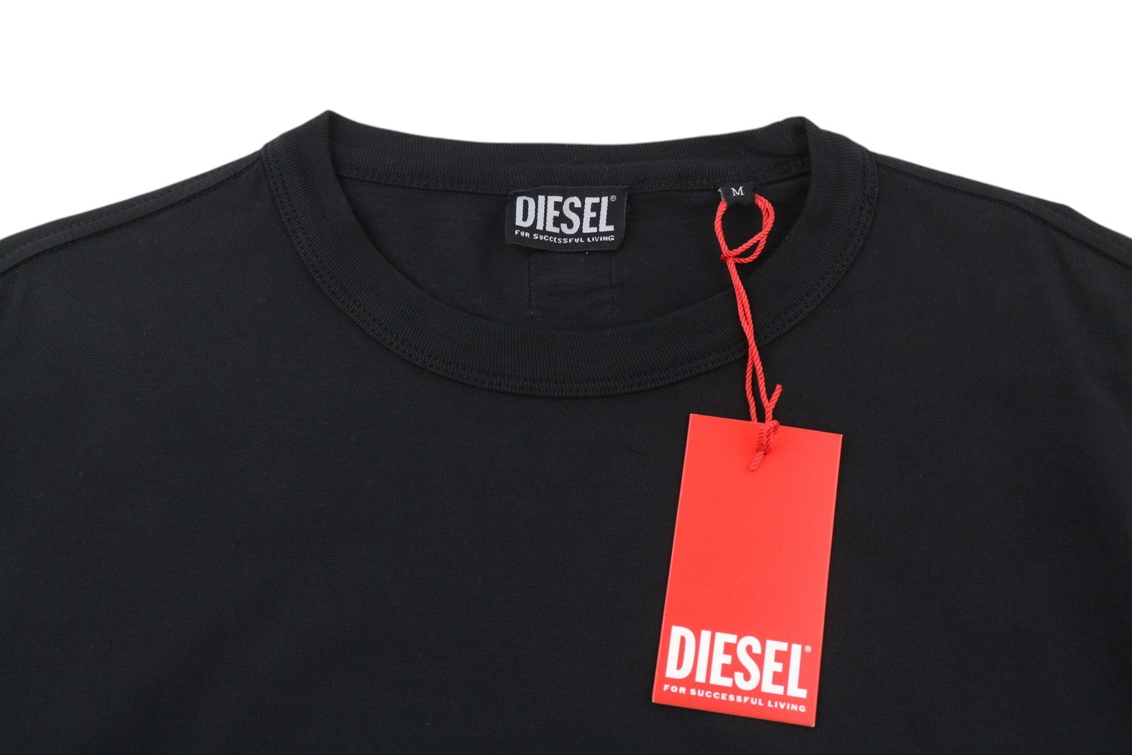 DIESEL T-Shula vyriški marškinėliai M, juodi ilgomis rankovėmis, apvalios iškirptės logotipu, tamprūs trikotažiniai marškinėliai 
