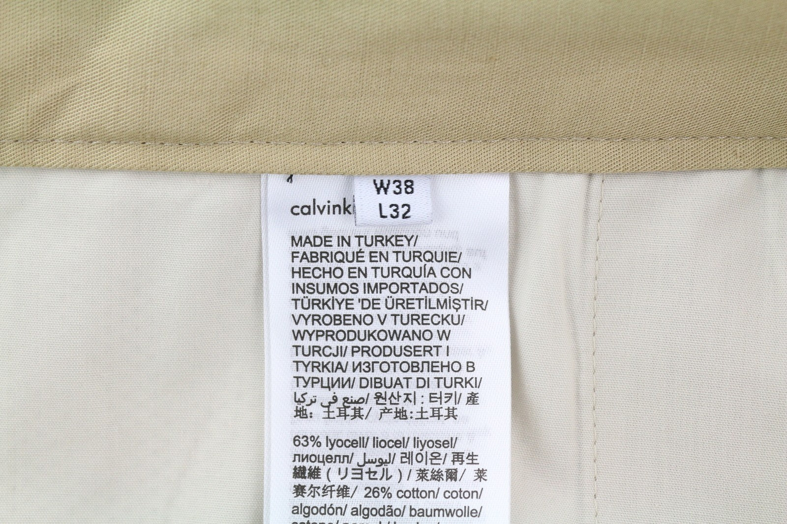 CALVIN KLEIN Piece Dyed Tencel siaurėjančios vyriškos kelnės W38/L32 rudos lino mišinio 
