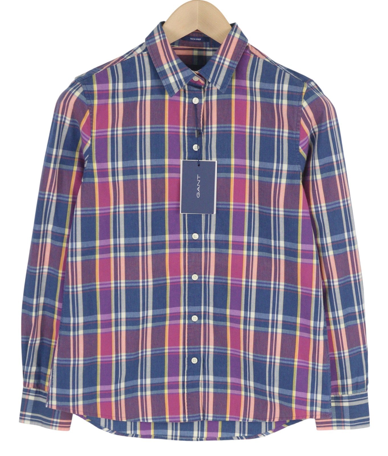 GANT TP Indigo languoti plačiaauliai moteriški marškinėliai EU34 laisvalaikio spalvingi sagomis 