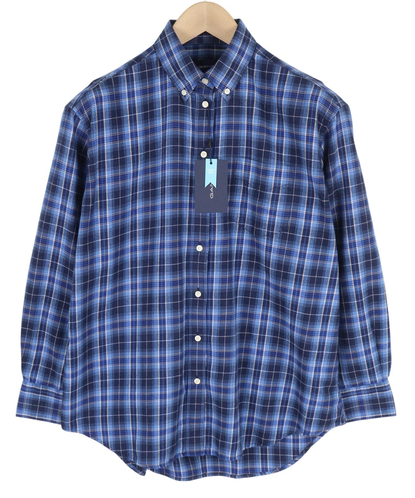 GANT flaneliniai languoti laisvalaikio stiliaus marškinėliai, 36 dydžio, mėlyni, su sagomis žemyn atlenkiama apykakle, laisvalaikio stiliaus 