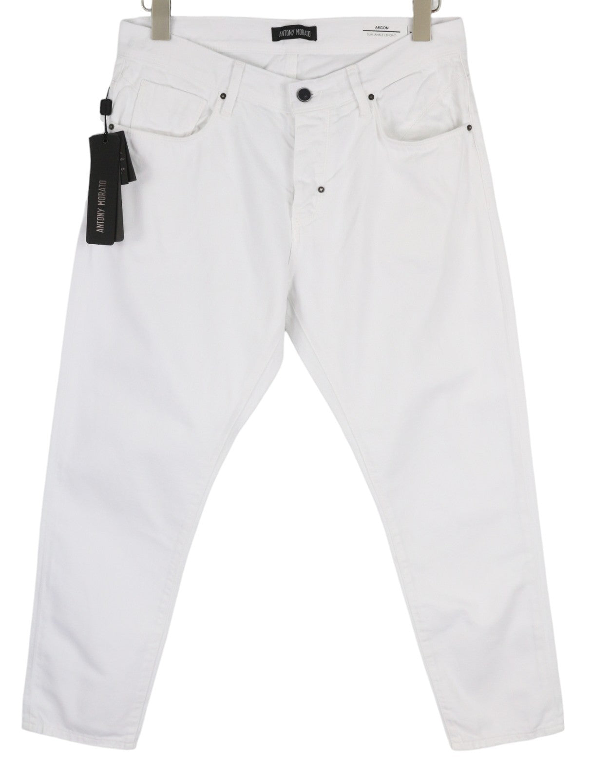ANTONY MORATO Argon Men Jeans W32 White Slim Ankle Length Button-Fly Logo Denim