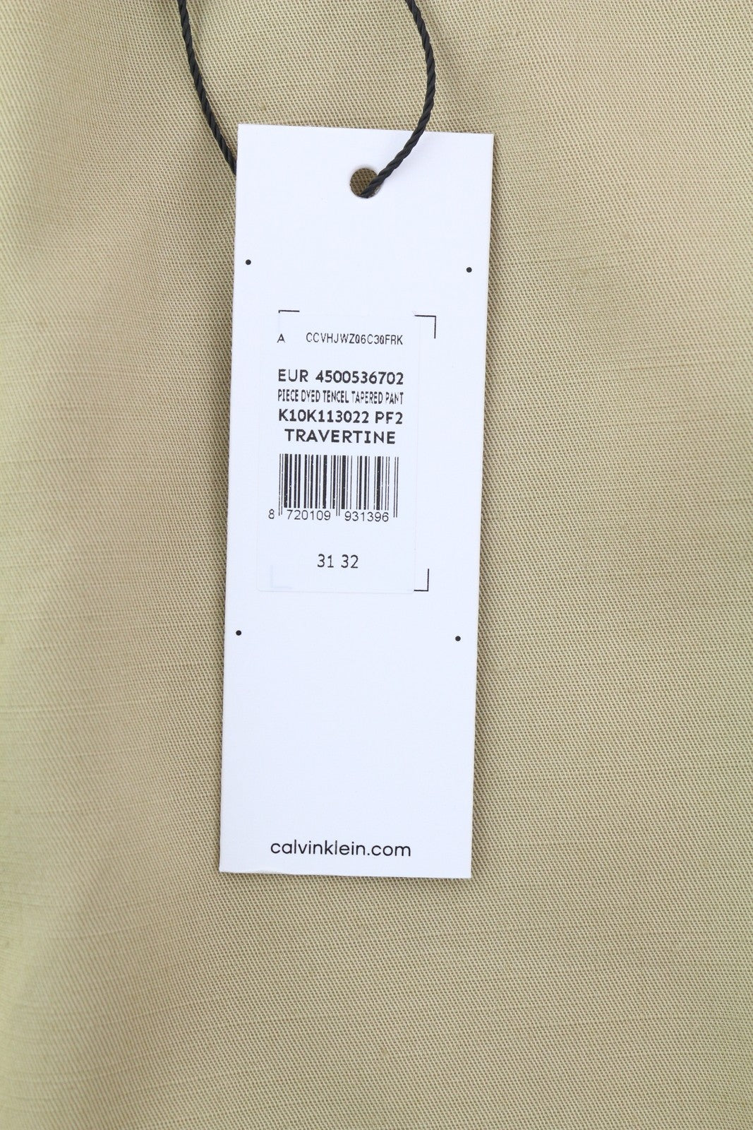 CALVIN KLEIN Piece Dyed Tencel siaurėjančios vyriškos kelnės W31/L32 rudos lino mišinio 