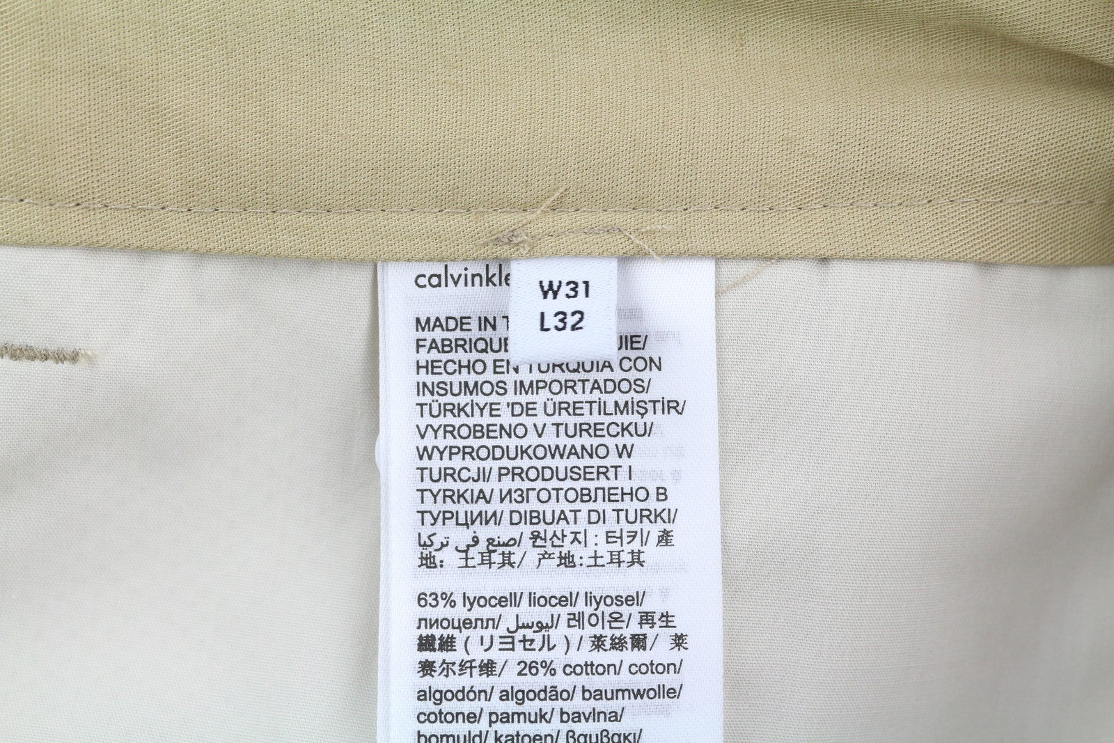 CALVIN KLEIN Piece Dyed Tencel siaurėjančios vyriškos kelnės W31/L32 rudos lino mišinio 