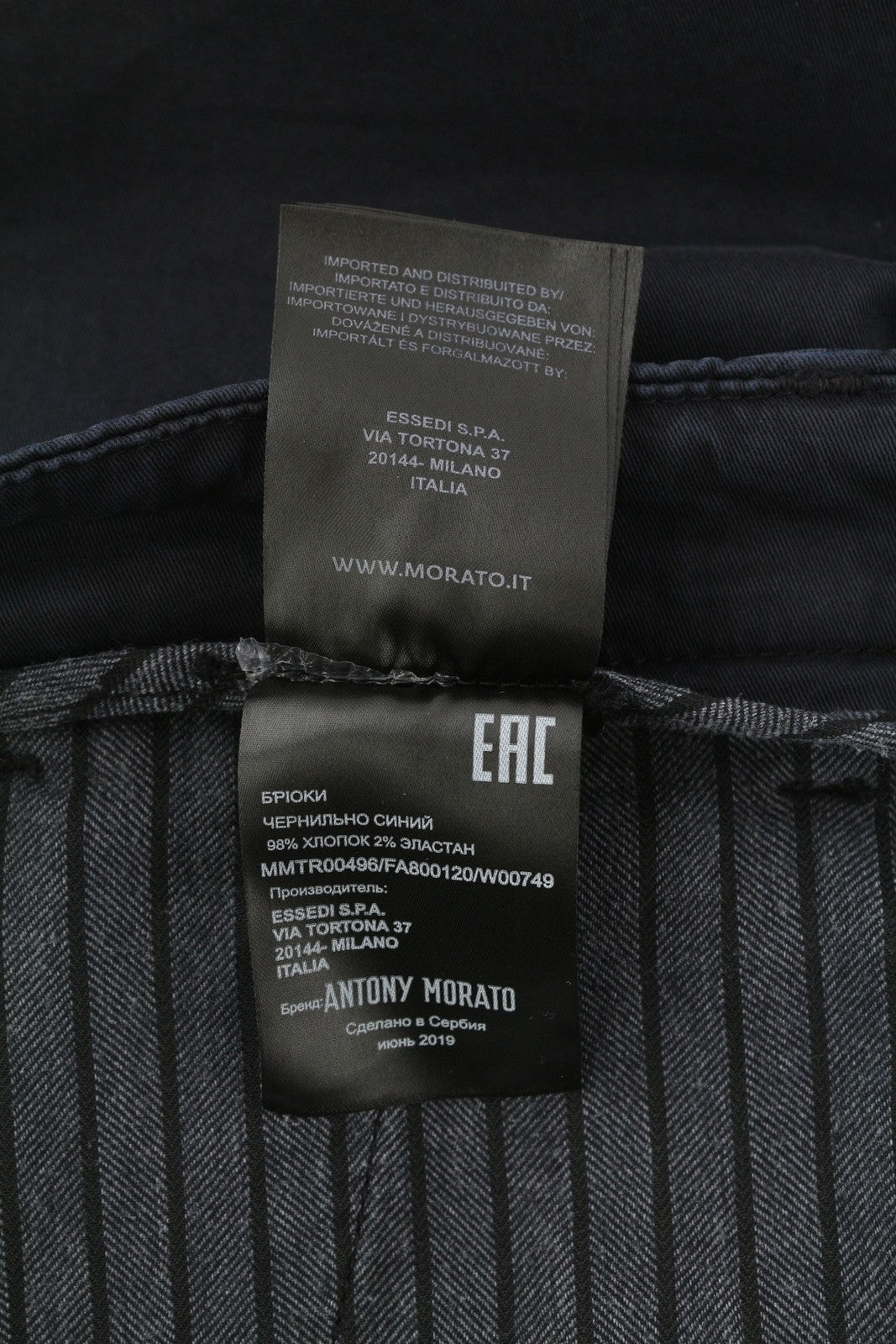 ANTONY MORATO Bryan vyriškos kelnės W40 tamsiai mėlynos, aptemptos, tamprios, chino spalvos su užtrauktuku.