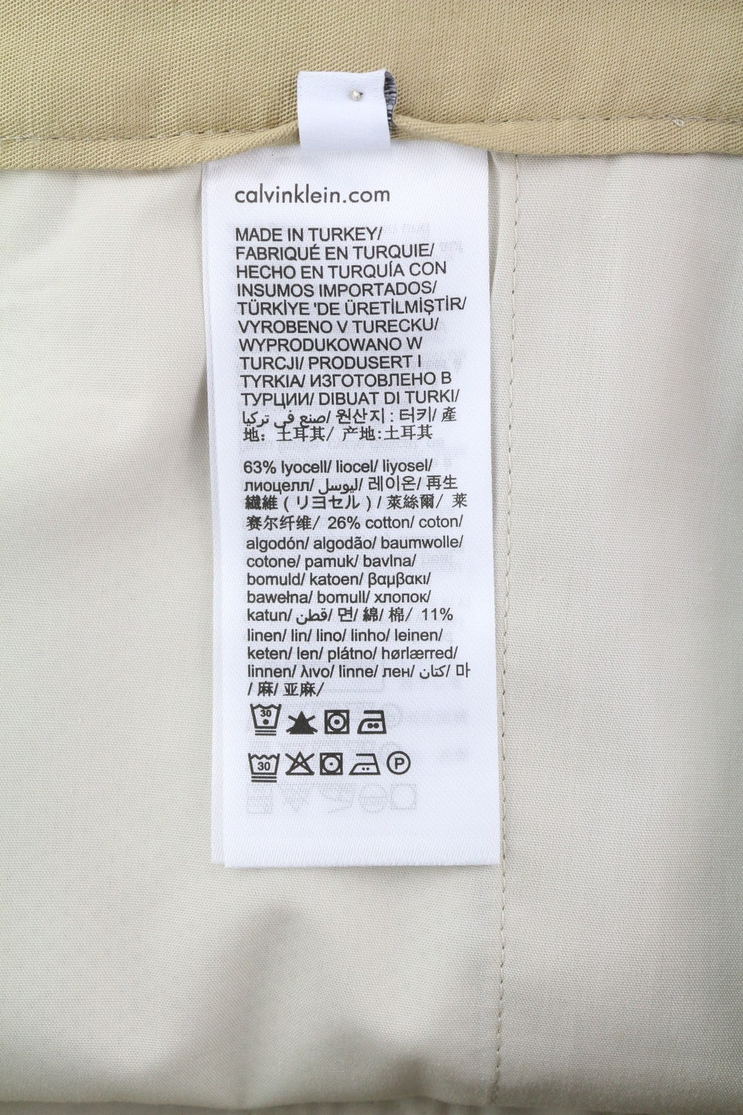 CALVIN KLEIN Piece Dyed Tencel siaurėjančios vyriškos kelnės W33/L32 rudos lino mišinio 