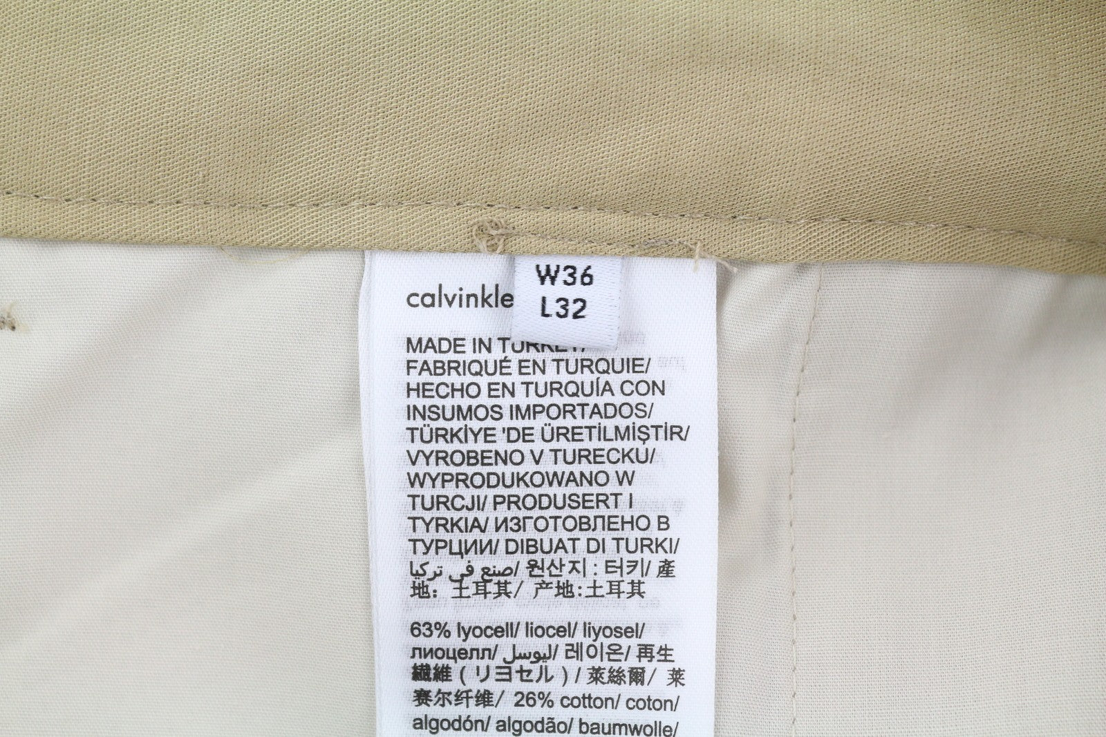CALVIN KLEIN Piece Dyed Tencel siaurėjančios vyriškos kelnės W36/L32 rudos lino mišinio 