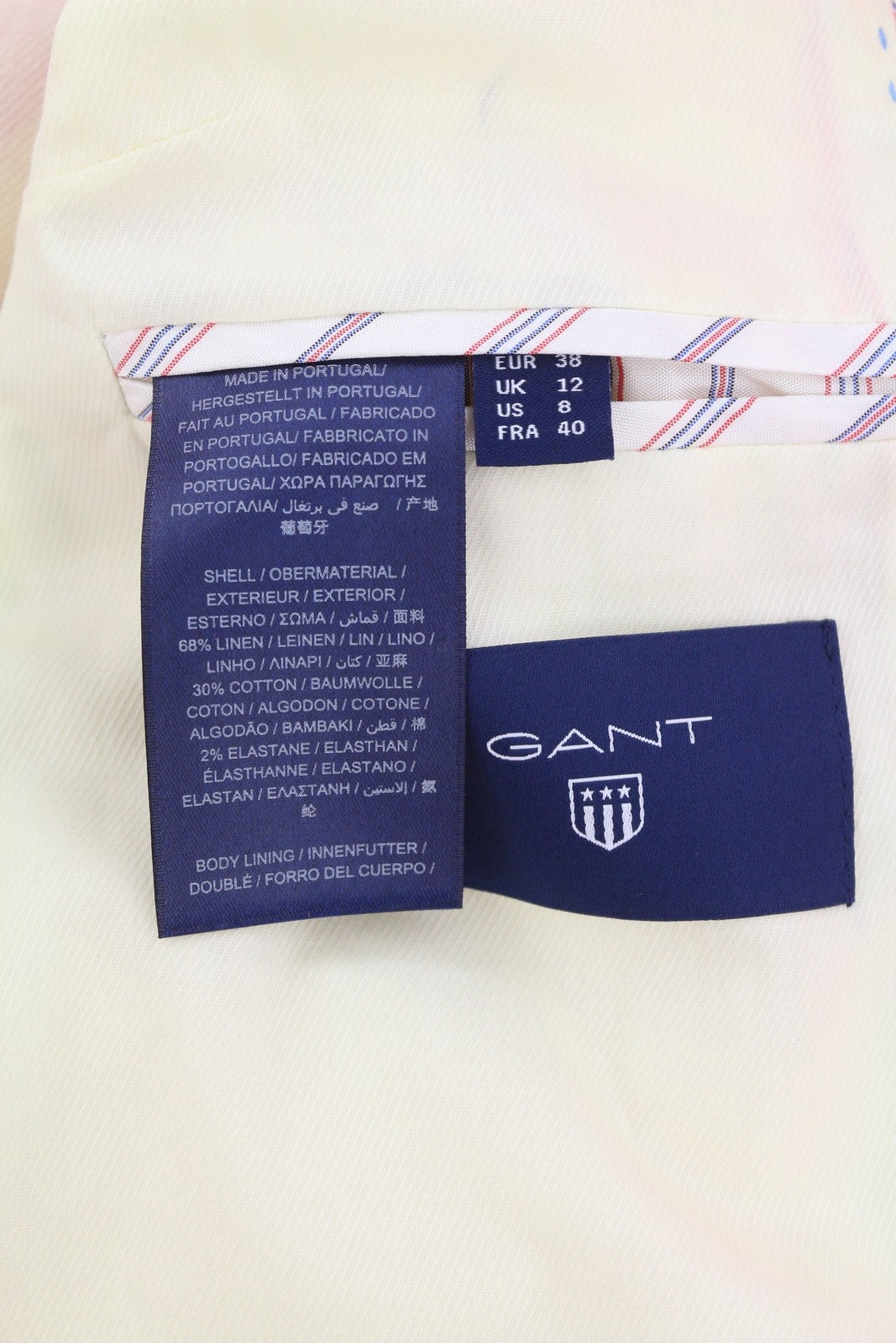 GANT moteriškas švarkas, 38 dydžio koralų spalvos, lino mišinio, su įpjova atvartu, vienaeilis, su logotipo pamušalu. 