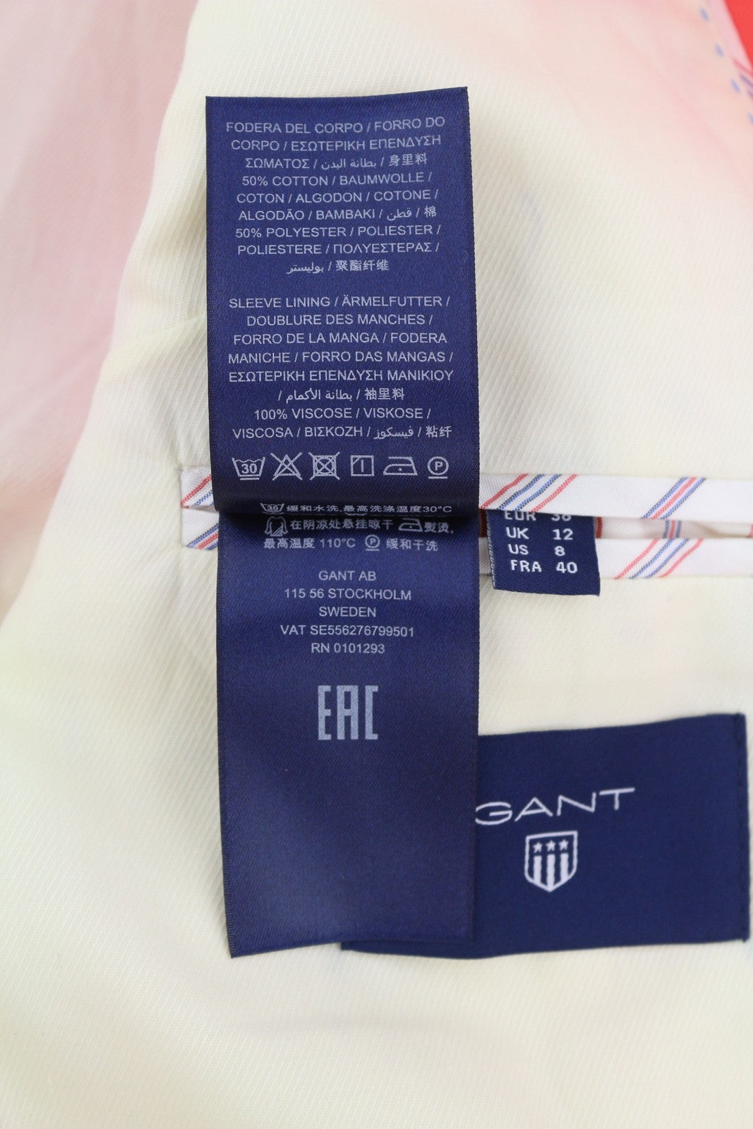 GANT moteriškas švarkas, 38 dydžio koralų spalvos, lino mišinio, su įpjova atvartu, vienaeilis, su logotipo pamušalu. 