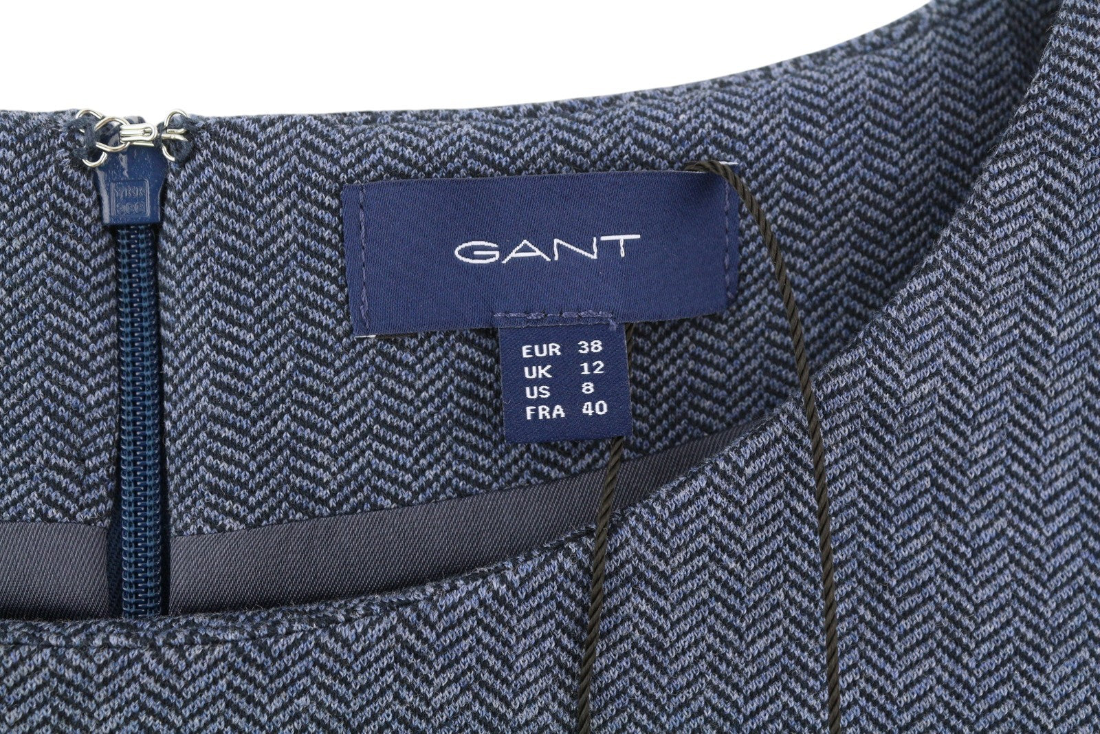 GANT „Herringbone“ džersio moteriška suknelė, 38 dydžio, mėlyna, apvali iškirptė, trumpomis rankovėmis, iki kelių. 