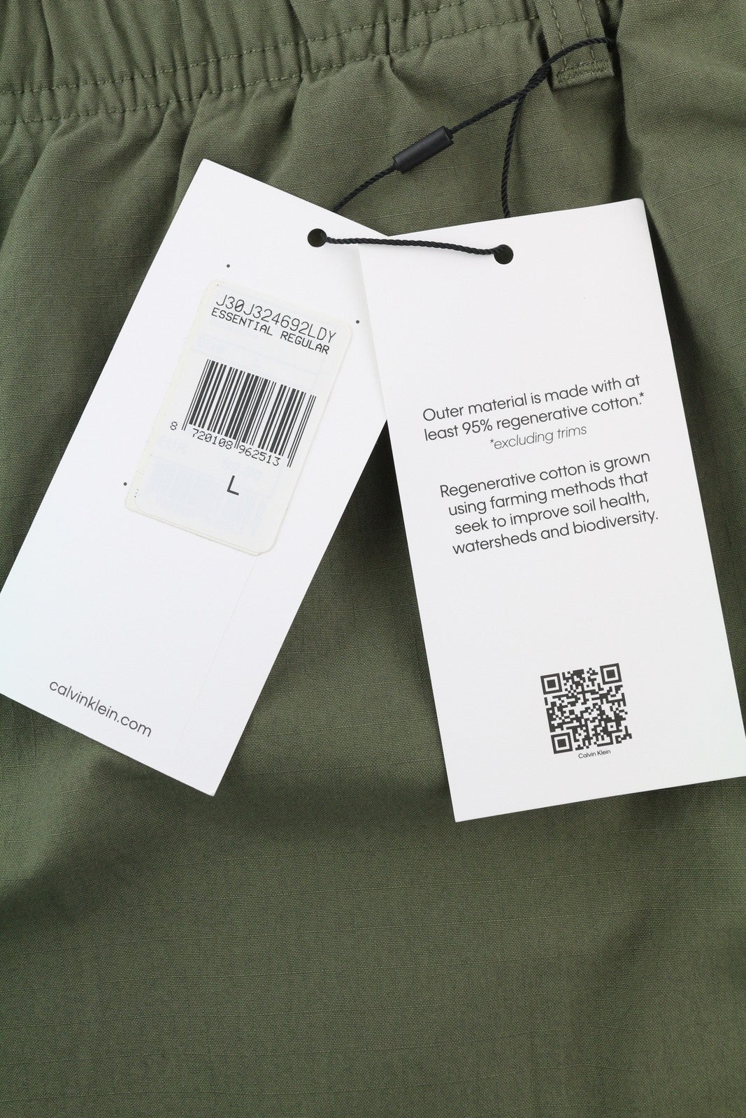 CALVIN KLEIN Essential Regular vyriškos kelnės L dydžio žalios krovininės su elastingu juosmeniu logotipu