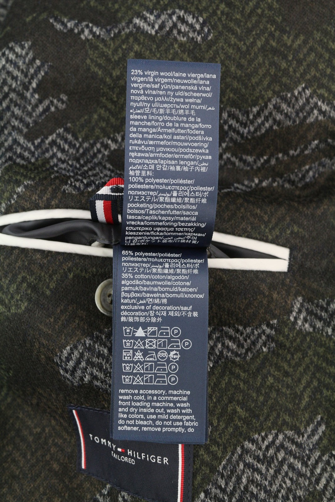 TOMMY HILFIGER Džersio Raw Cut Slim vyriškas švarkas XS kamufliažinis THFlex vilnos mišinys 