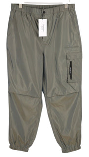 CALVIN KLEIN vyriškos kelnės XL dydžio, pilkos, elastingo juosmens, blizgaus stiliaus, plonos, su užtrauktuku, krovininės. 