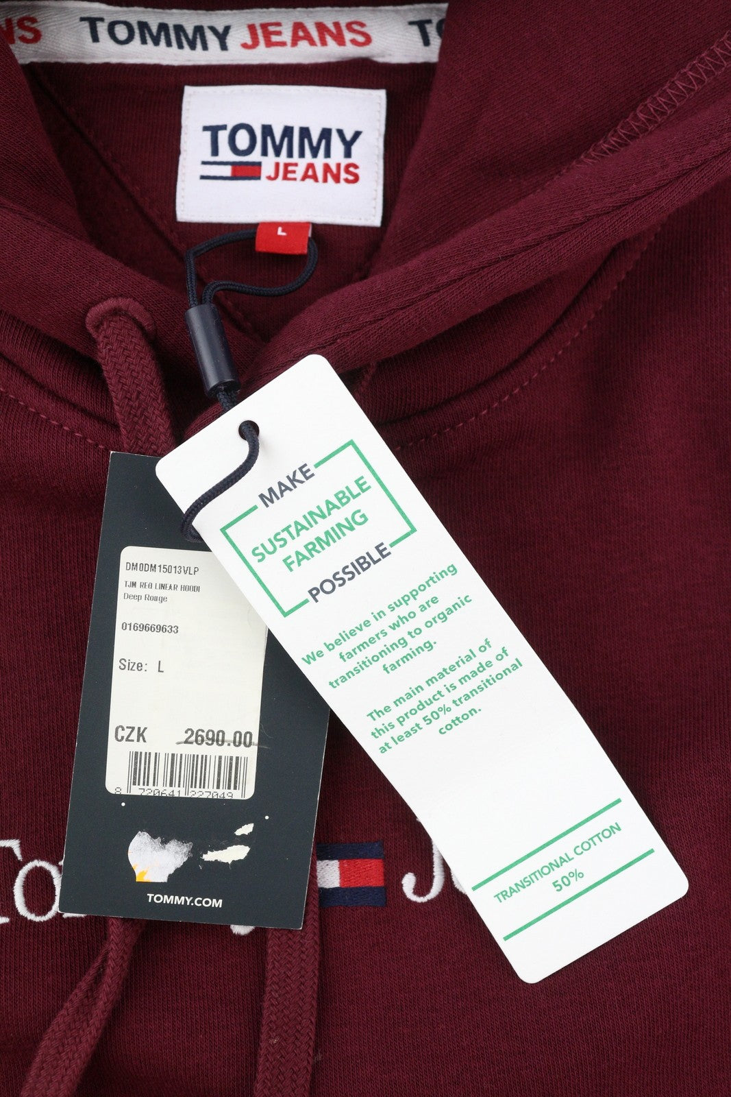 TOMMY HILFIGER Req Linear vyriškas megztinis L bordo spalvos su kengūros kišene 