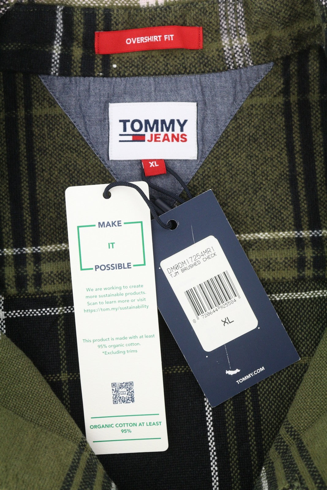 TOMMY HILFIGER vyriški marškinėliai su šukuotais languotais XL dydžio marškinėliais su flaneliniais, storais mygtukais, žali.