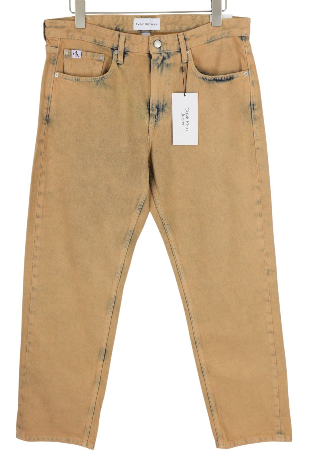 CALVIN KLEIN 90-ųjų tiesūs vyriški džinsai W32 išblukintos rudos spalvos su užtrauktuku ir logotipu, rekomenduojama kaina – 119 € 