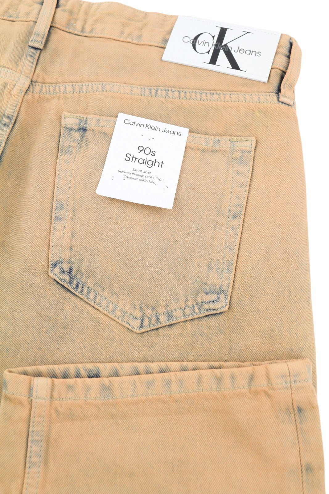 CALVIN KLEIN 90-ųjų tiesūs vyriški džinsai W32 išblukintos rudos spalvos su užtrauktuku ir logotipu, rekomenduojama kaina – 119 € 