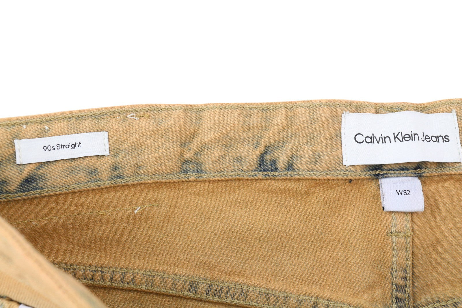 CALVIN KLEIN 90-ųjų tiesūs vyriški džinsai W32 išblukintos rudos spalvos su užtrauktuku ir logotipu, rekomenduojama kaina – 119 € 