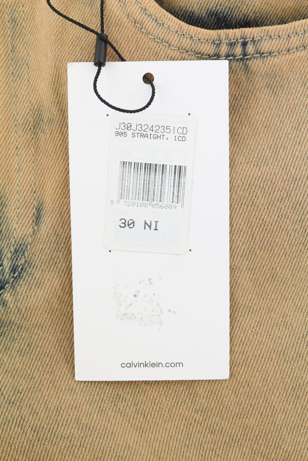 CALVIN KLEIN 90-ųjų tiesūs vyriški džinsai W30 išblukintos rudos spalvos su užtrauktuku ir logotipu, rekomenduojama kaina – 119 € 