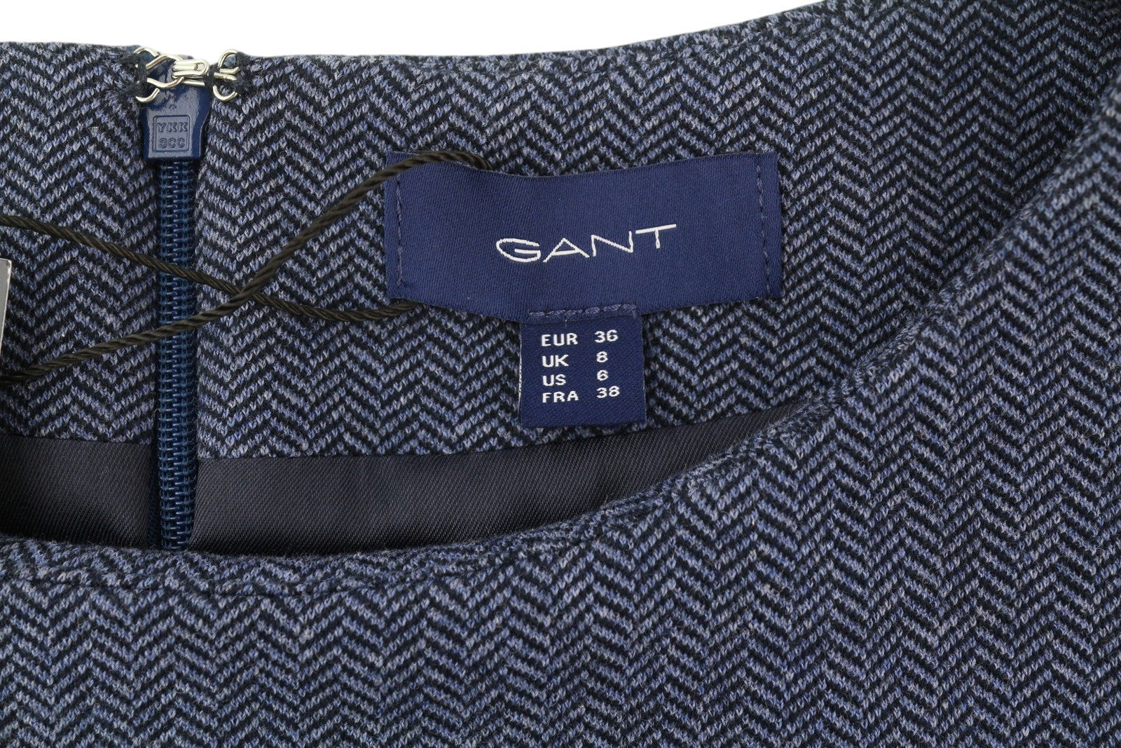 GANT „Herringbone“ džersio moteriška suknelė, 36 dydžio, mėlyna, apvali iškirptė, trumpomis rankovėmis, iki kelių. 