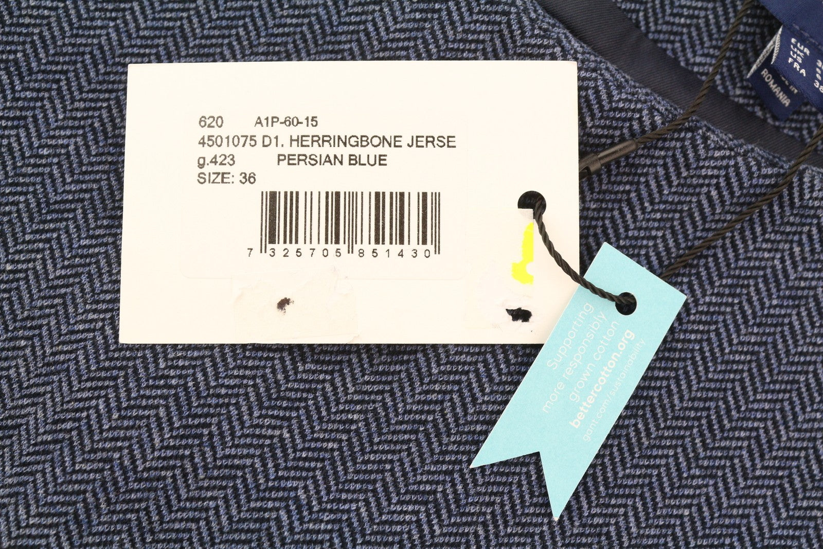 GANT „Herringbone“ džersio moteriška suknelė, 36 dydžio, mėlyna, apvali iškirptė, trumpomis rankovėmis, iki kelių. 