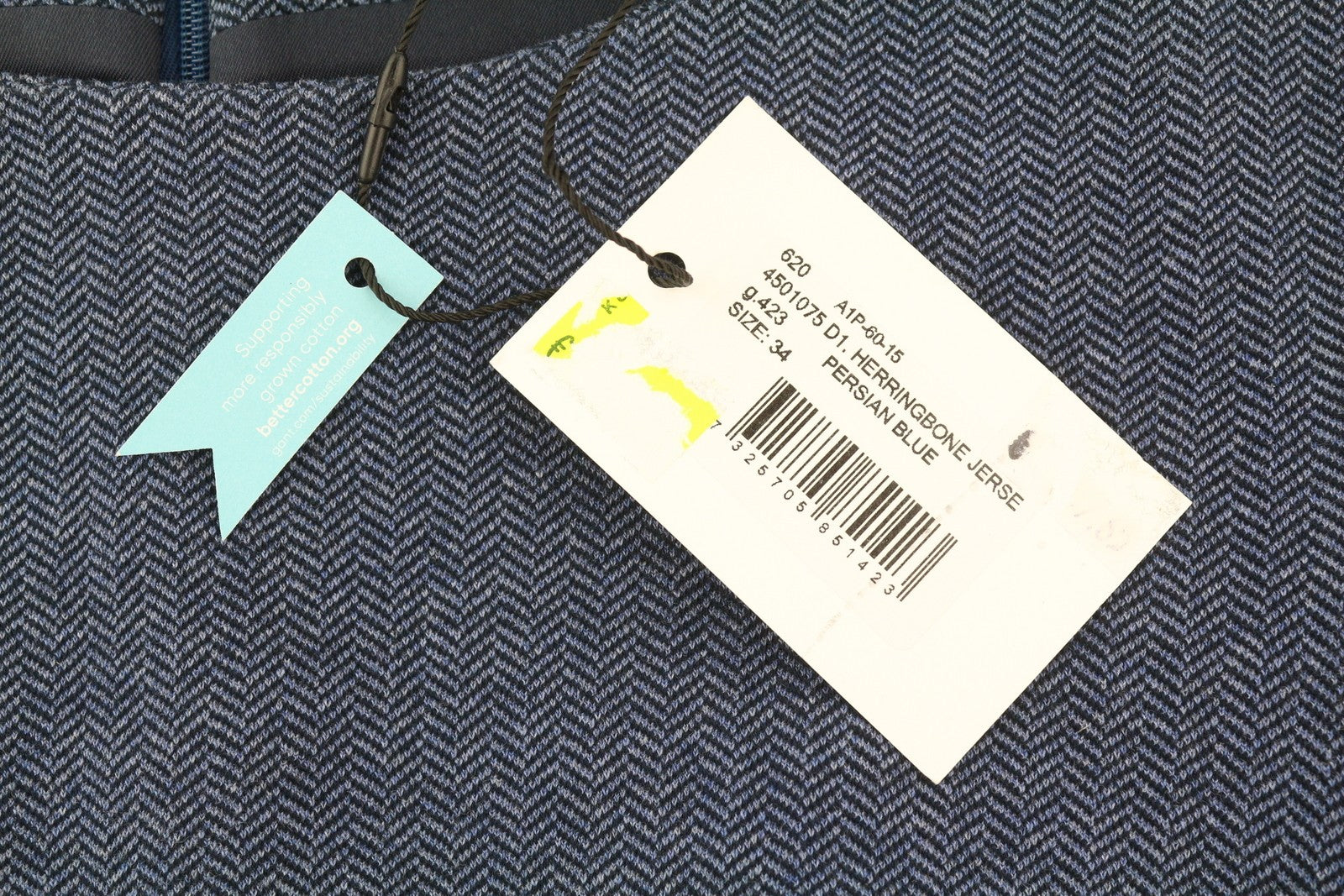 GANT „Herringbone“ džersio moteriška suknelė, 34 dydžio, mėlyna, apvali iškirptė, trumpomis rankovėmis, iki kelių. 