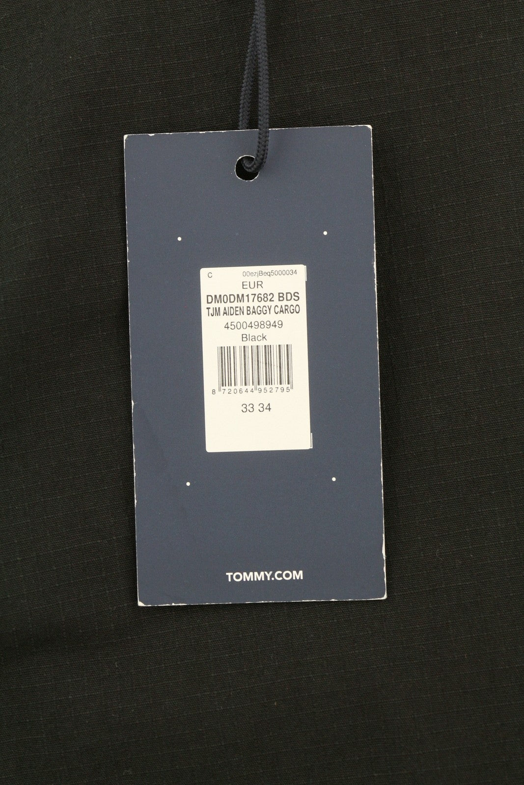 TOMMY HILFIGER Aiden Baggy Cargo vyriškos kelnės W33/L34 juodos tekstūruotos užtrauktuku