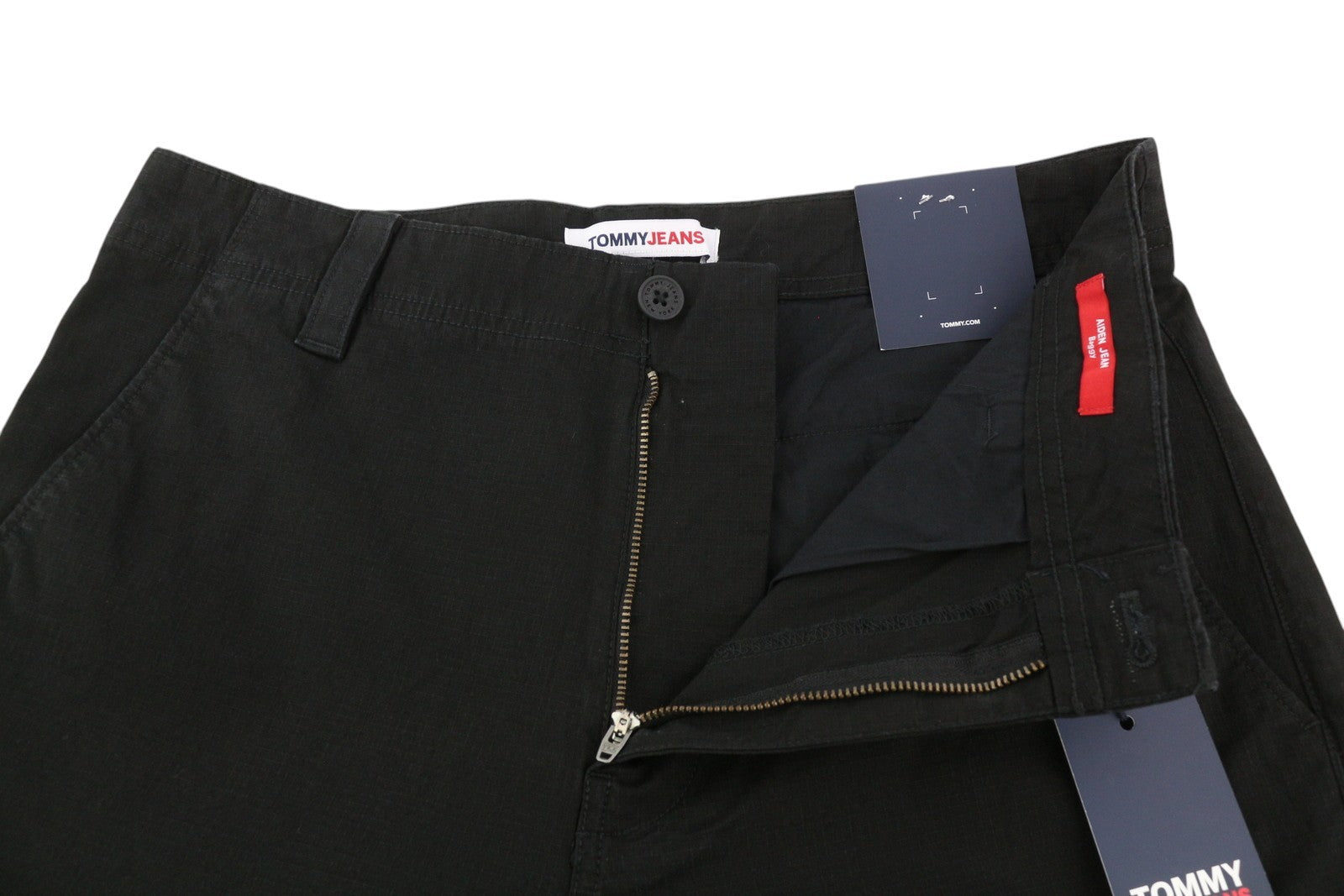 TOMMY HILFIGER Aiden Baggy Cargo vyriškos kelnės W32/L32 juodos tekstūruotos užtrauktuku