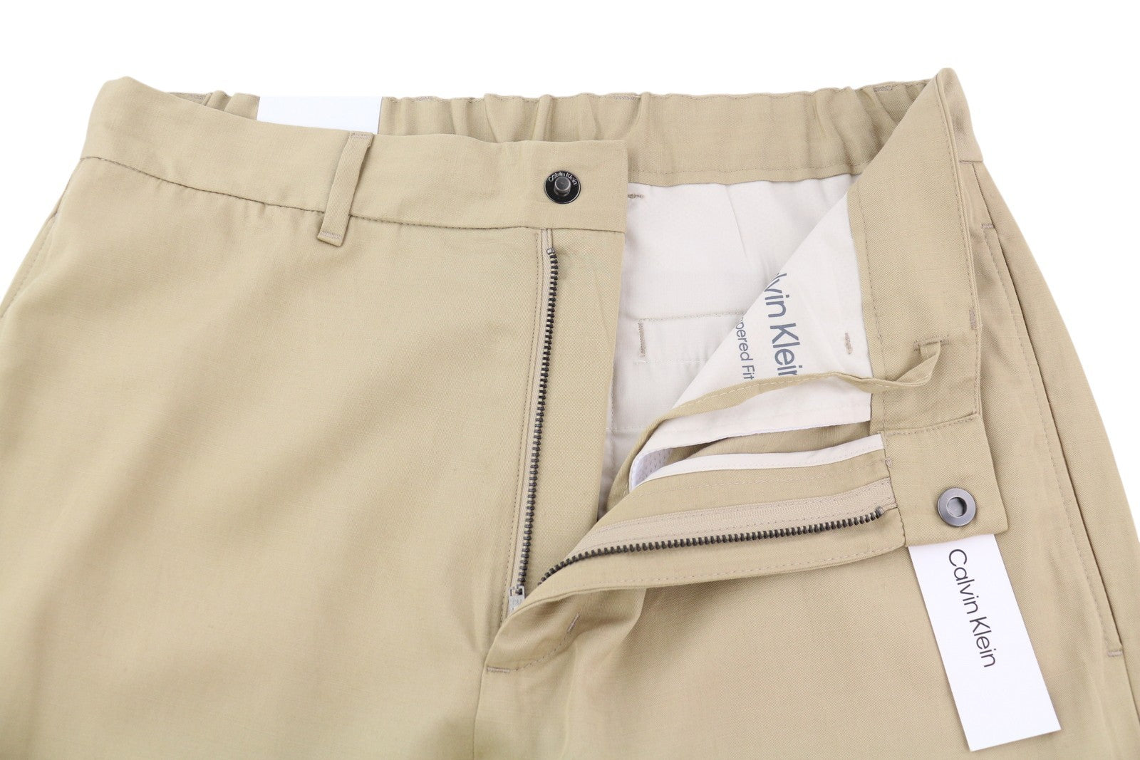 CALVIN KLEIN Piece Dyed Tencel siaurėjančios vyriškos kelnės W34/L32 rudos lino mišinio 