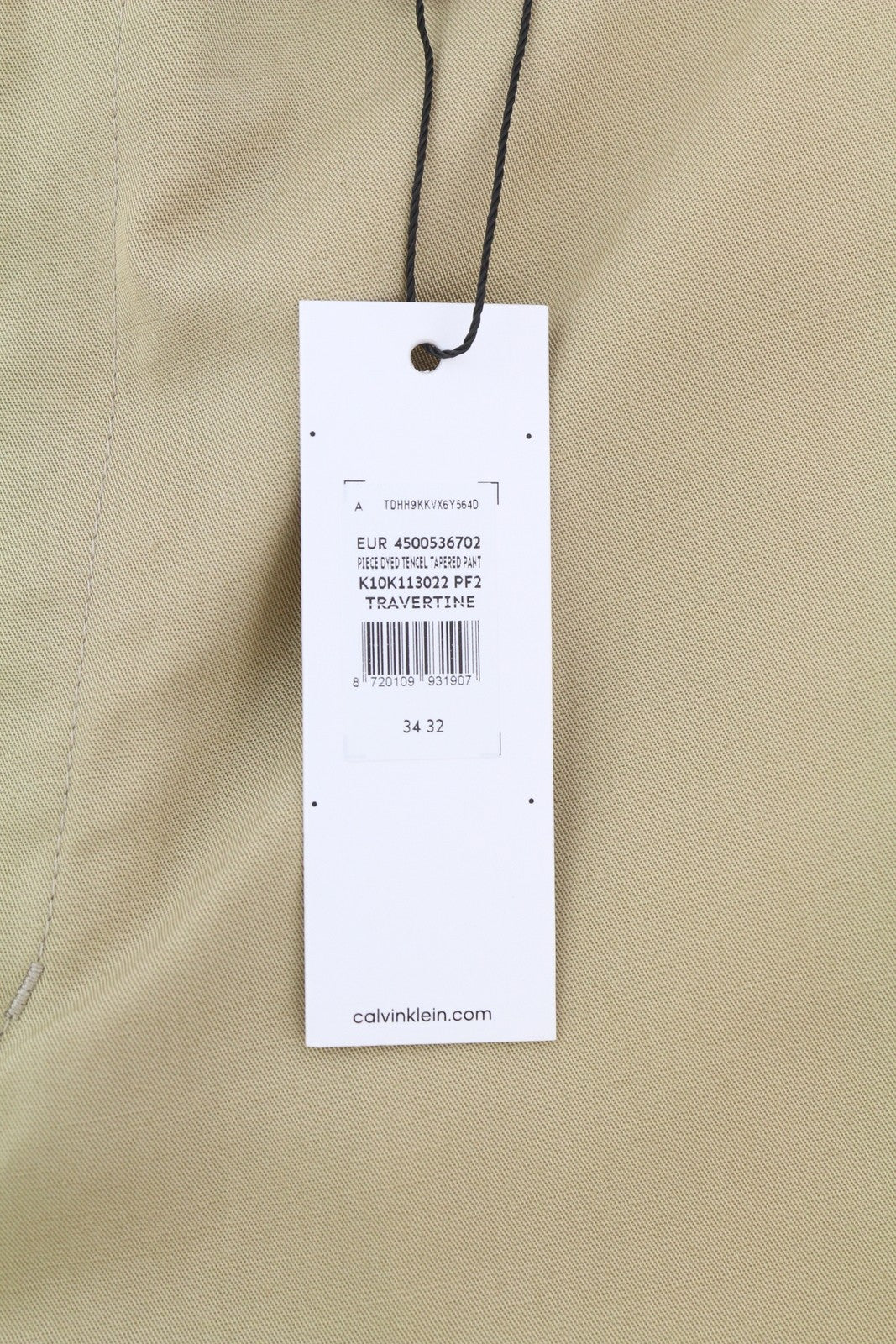 CALVIN KLEIN Piece Dyed Tencel siaurėjančios vyriškos kelnės W34/L32 rudos lino mišinio 