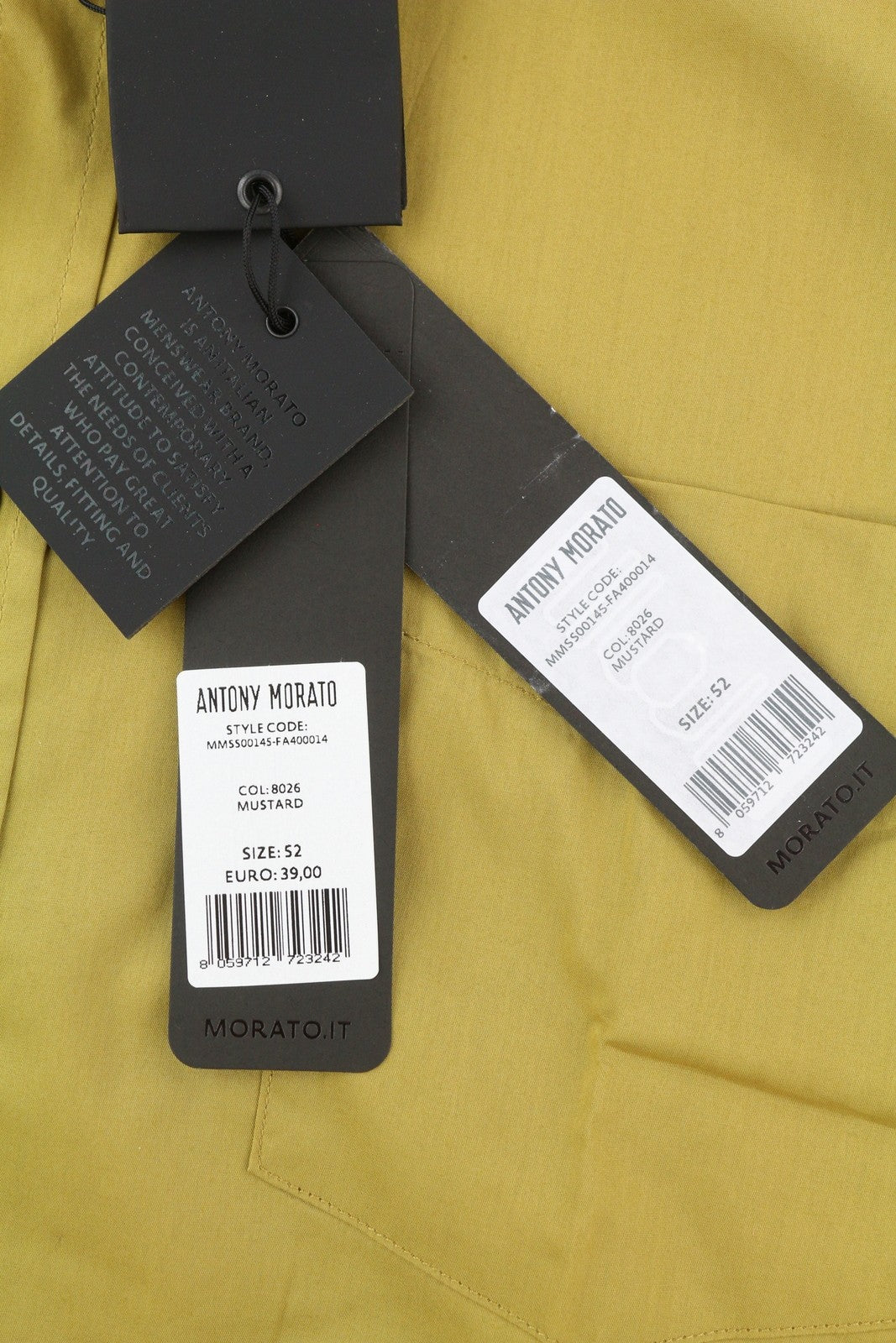 ANTONY MORATO vyriški marškinėliai XL dydžio, garstyčių spalvos, su sagomis ir apykakle, su užlopytomis kišenėmis, trumpomis rankovėmis.