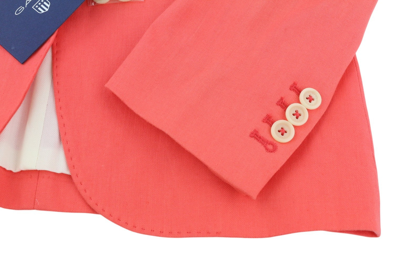 GANT moteriškas švarkas EU34 koralų spalvos lino mišinio su įpjova atvartu, vieneiliu pamušalu, logotipu 