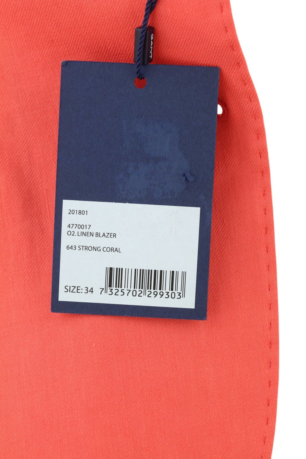 GANT moteriškas švarkas EU34 koralų spalvos lino mišinio su įpjova atvartu, vieneiliu pamušalu, logotipu 