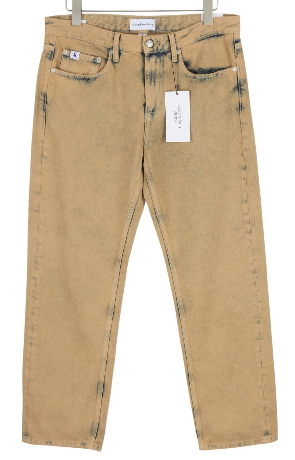 CALVIN KLEIN 90-ųjų tiesūs vyriški džinsai W31 išblukintos rudos spalvos su užtrauktuku ir logotipu, rekomenduojama kaina – 119 € 