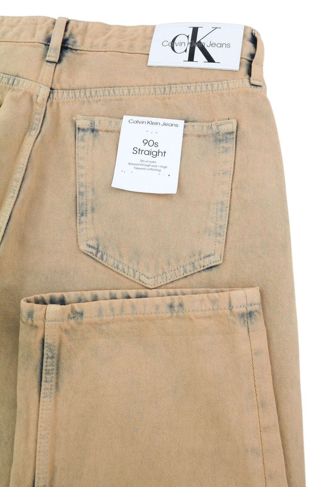 CALVIN KLEIN 90-ųjų tiesūs vyriški džinsai W31 išblukintos rudos spalvos su užtrauktuku ir logotipu, rekomenduojama kaina – 119 € 