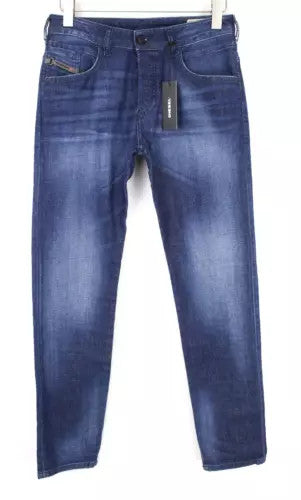 DIESEL D-Bazer 084GR vyriški siaurėjantys skalbti mėlyni medvilniniai tamprūs džinsai W29 L32 