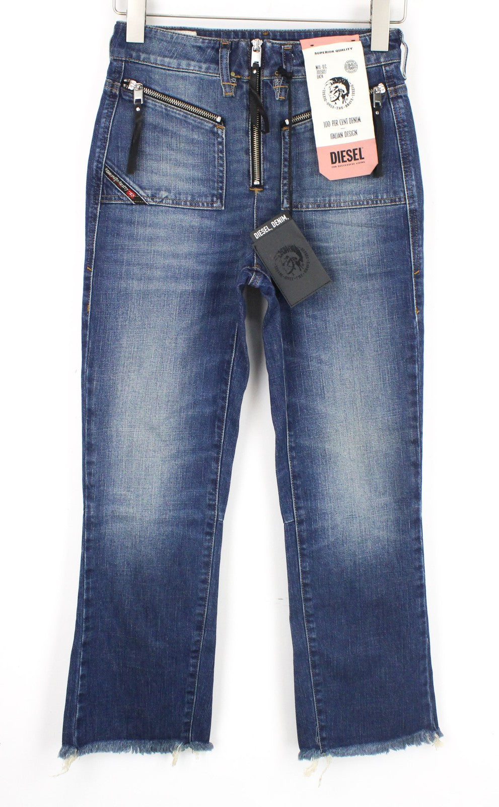 DIESEL D-Earlie 089AR Women's W25 L32 Cropped Stretch Blue Cotton Slim Jeans