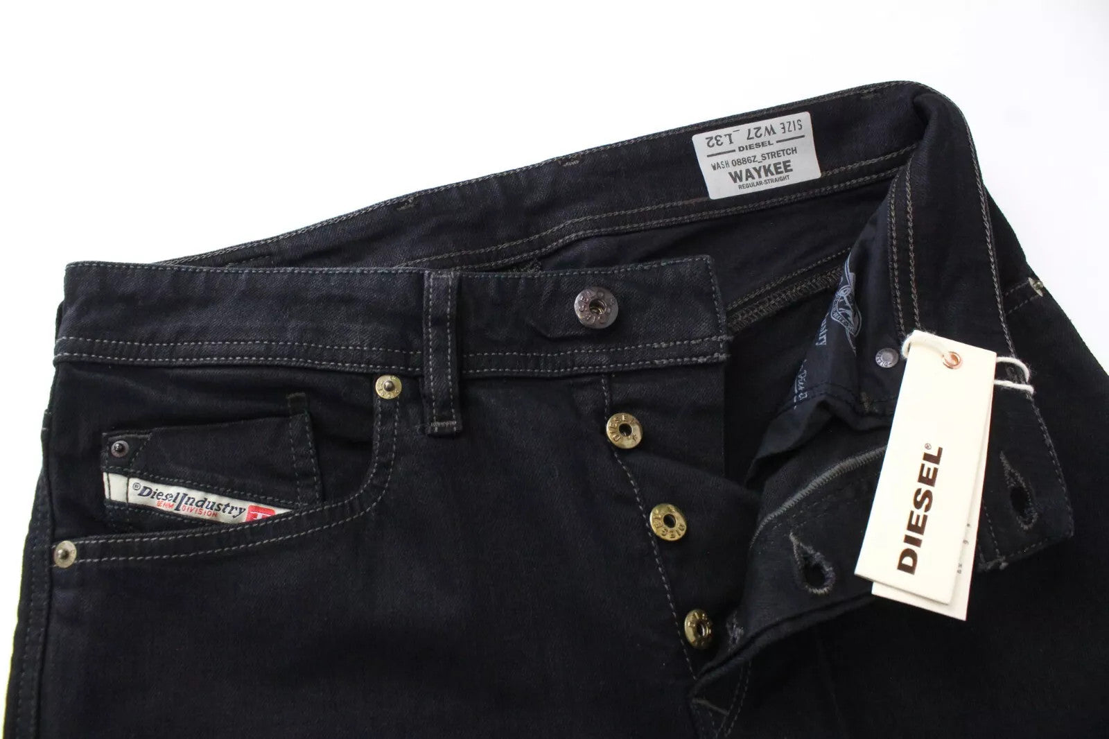 DIESEL Waykee 0886Z vyriški juodi tiesūs medvilniniai tamprūs džinsai W27 L32 berniukams 
