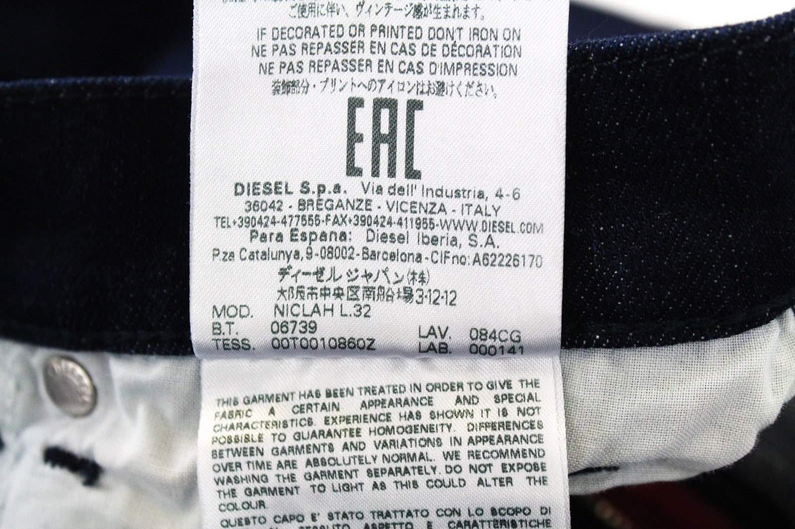 DIESEL Niclah 084CG Women's Blue Cotton Stretch Jeans W25 L32 Straight Fit