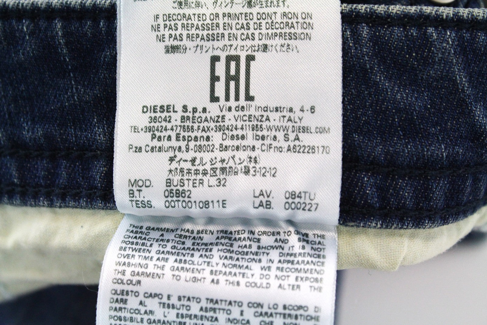 DIESEL Buster 084TU vyriški mėlyni medvilniniai tamprūs, siaurėjantys džinsai, W27 L32 