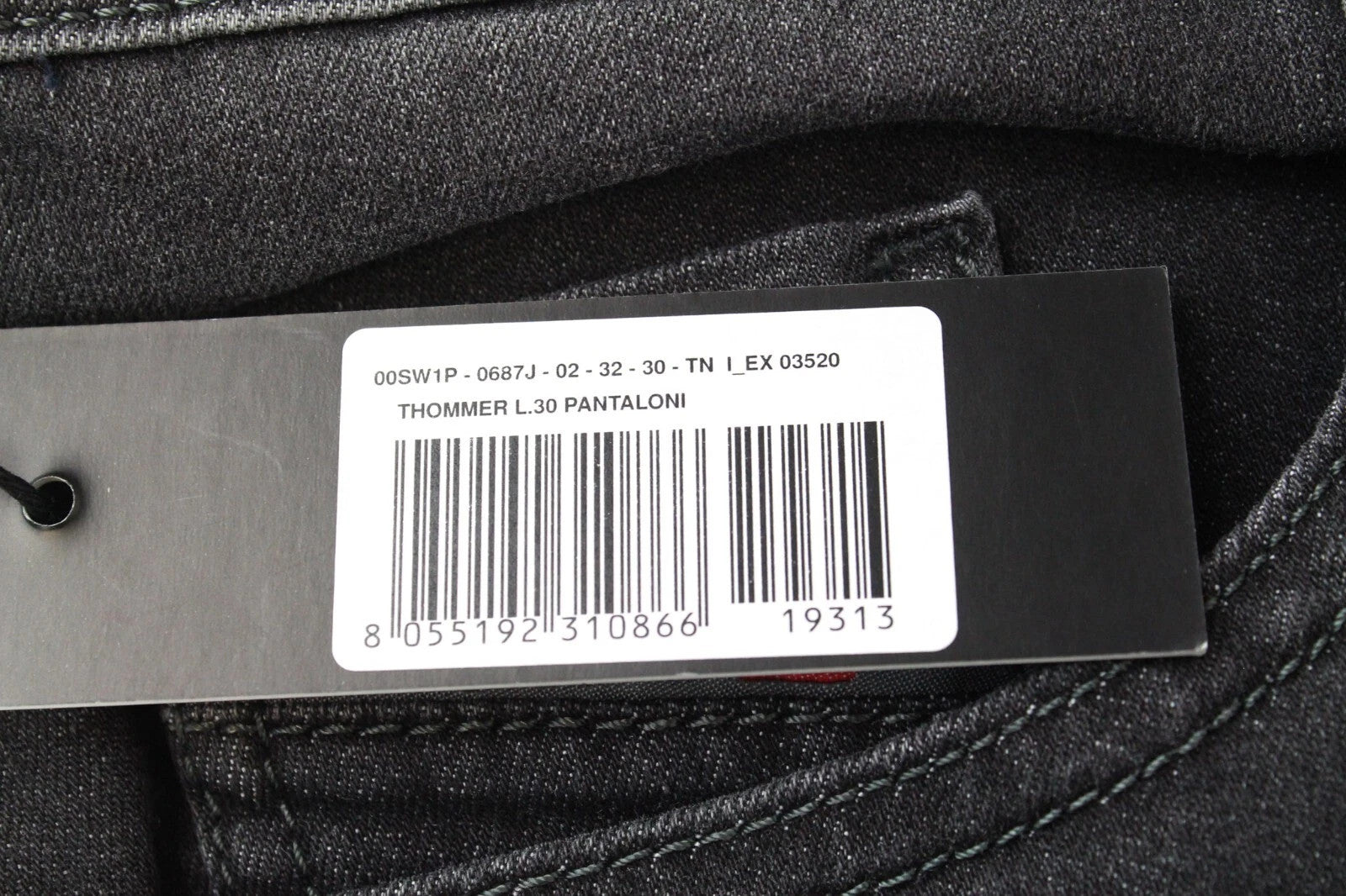 DIESEL Thommer 0687J vyriški W32 L30 Slim Skinny pilki medvilniniai džinsai, tamprūs 