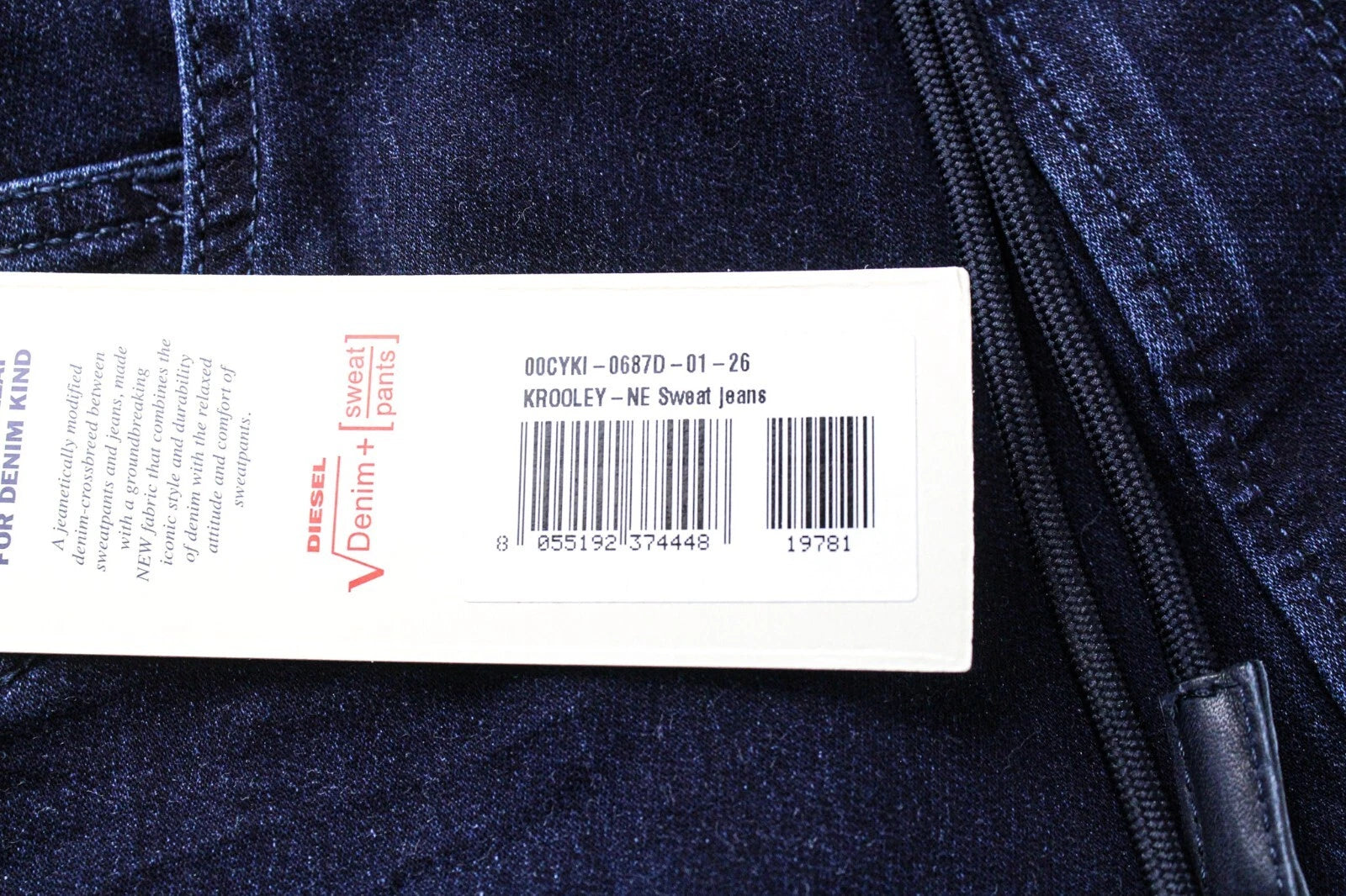 DIESEL Krooley-NE 0687D vyriški W26 sportiniai mėlyni tamprūs Jogg morkų formos džinsai Slim 
