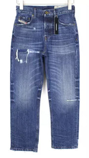 DIESEL Aryel 080AH Women's Jeans W23 L32 Ripped Straight Blue Cotton Fit