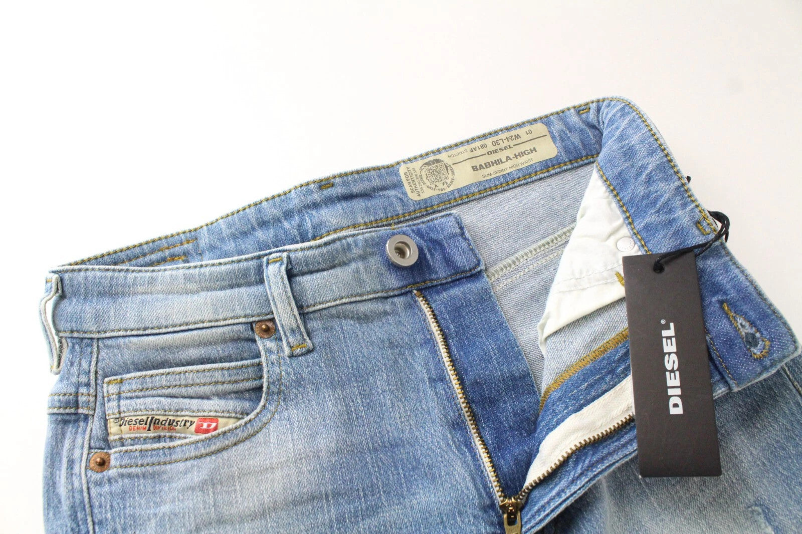 DIESEL Babhila-High 081AF Women's W24 L30 Distressed Skinny Blue Jeans Slim